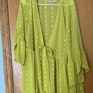 RDI Yellow Textured Women's open cover up with tie
